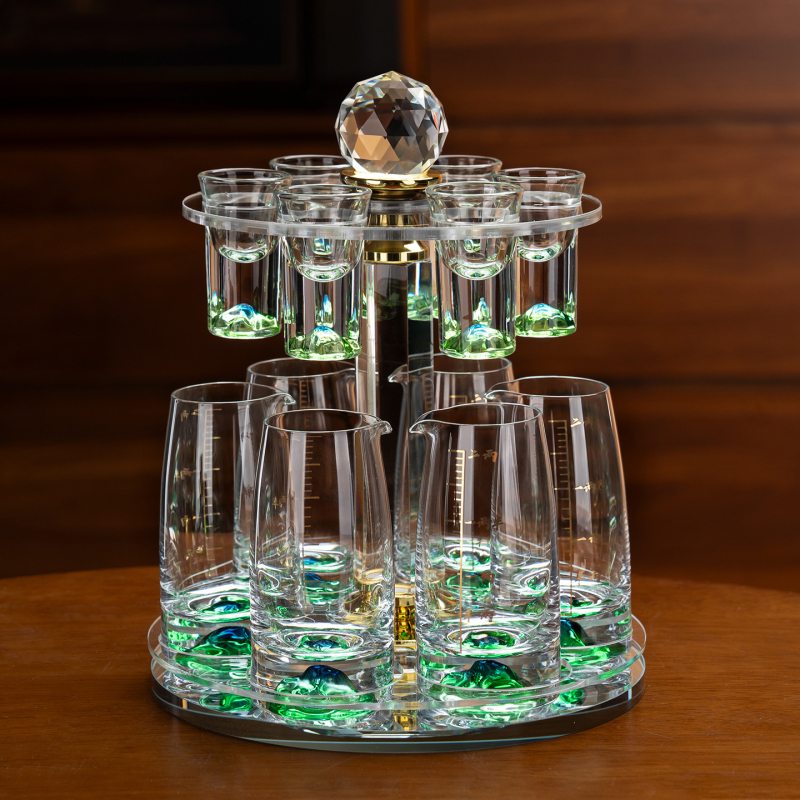 Set de pahare pentru băuturi spirtoase, uz casnic, cu dozator de 100 ml, pahare mici și suport pentru pahare, stil elegant retro cu scară de măsurare