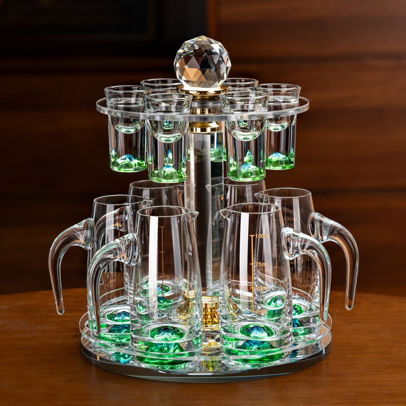 Set de pahare pentru băuturi spirtoase, uz casnic, cu dozator de 100 ml, pahare mici și suport pentru pahare, stil elegant retro cu scară de măsurare