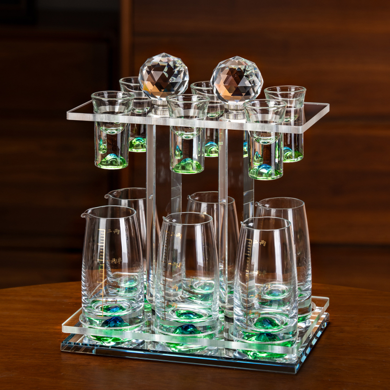 Set de pahare pentru băuturi spirtoase, uz casnic, cu dozator de 100 ml, pahare mici și suport pentru pahare, stil elegant retro cu scară de măsurare