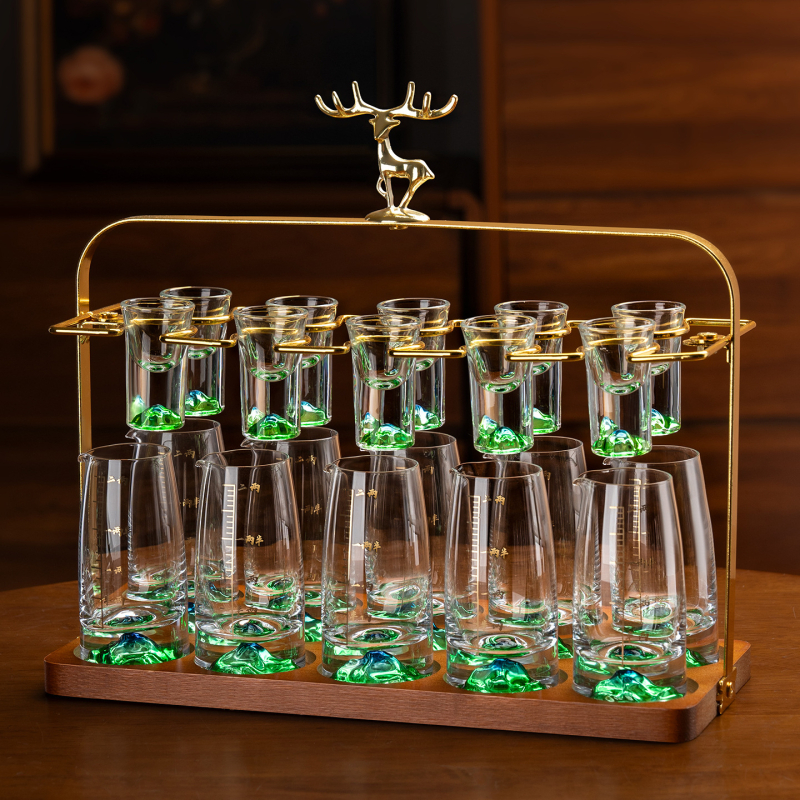 Set de pahare pentru băuturi spirtoase, uz casnic, cu dozator de 100 ml, pahare mici și suport pentru pahare, stil elegant retro cu scară de măsurare