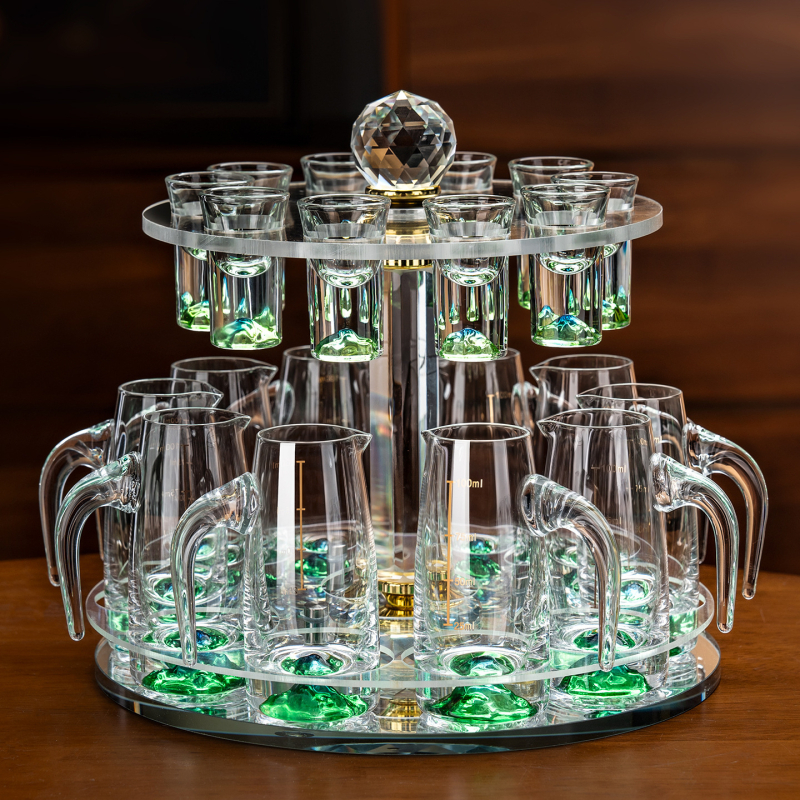Set de pahare pentru băuturi spirtoase, uz casnic, cu dozator de 100 ml, pahare mici și suport pentru pahare, stil elegant retro cu scară de măsurare