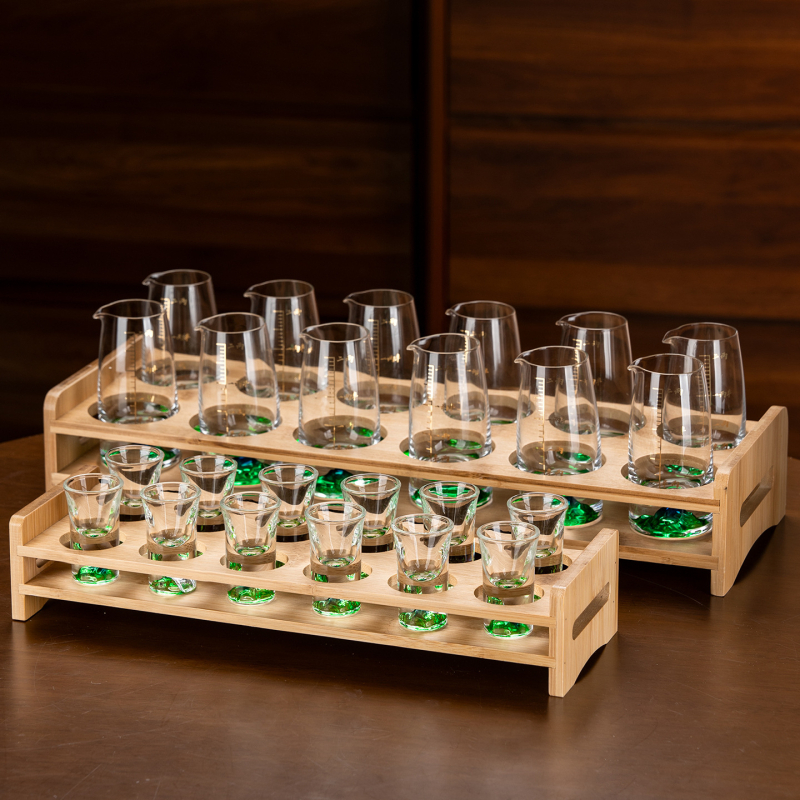 Set de pahare pentru băuturi spirtoase, uz casnic, cu dozator de 100 ml, pahare mici și suport pentru pahare, stil elegant retro cu scară de măsurare