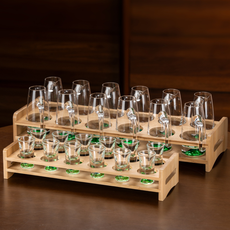 Set de pahare pentru băuturi spirtoase, uz casnic, cu dozator de 100 ml, pahare mici și suport pentru pahare, stil elegant retro cu scară de măsurare