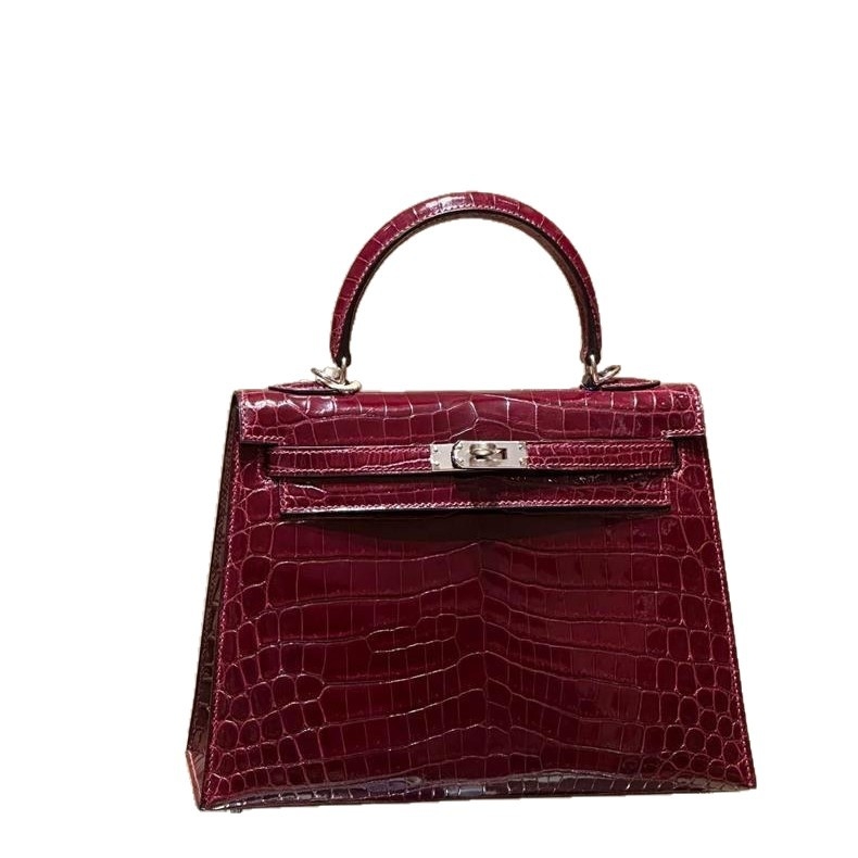 Γυναικεία δερμάτινη τσάντα crossbody με μοτίβο από δέρμα κροκοδειλίου, Kelly στυλ, μεσαίου μεγέθους, καθημερινή τσάντα πολυτελείας