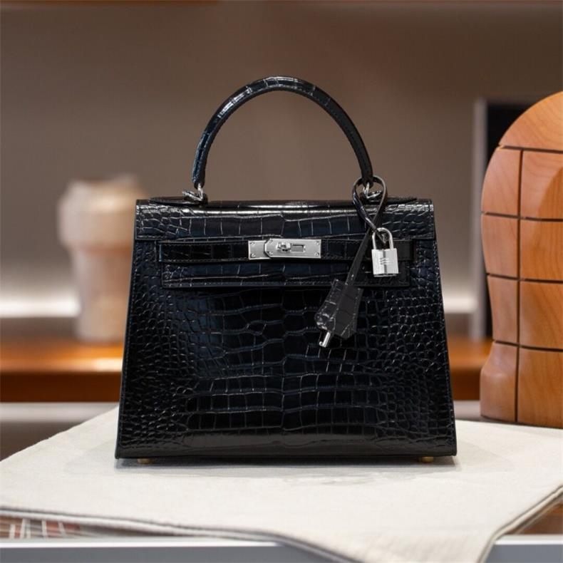 Γυναικεία δερμάτινη τσάντα crossbody με μοτίβο από δέρμα κροκοδειλίου, Kelly στυλ, μεσαίου μεγέθους, καθημερινή τσάντα πολυτελείας