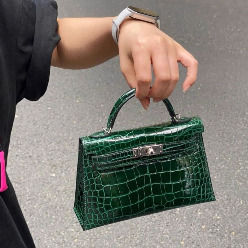 Γυναικεία δερμάτινη τσάντα crossbody με μοτίβο από δέρμα κροκοδειλίου, Kelly στυλ, μεσαίου μεγέθους, καθημερινή τσάντα πολυτελείας