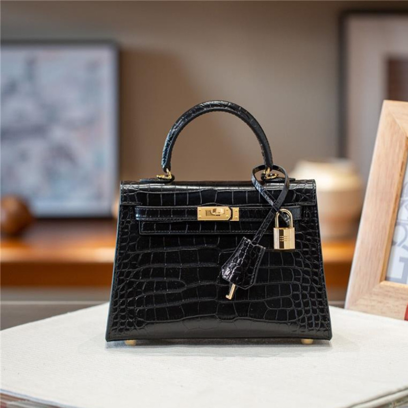 Γυναικεία δερμάτινη τσάντα crossbody με μοτίβο από δέρμα κροκοδειλίου, Kelly στυλ, μεσαίου μεγέθους, καθημερινή τσάντα πολυτελείας