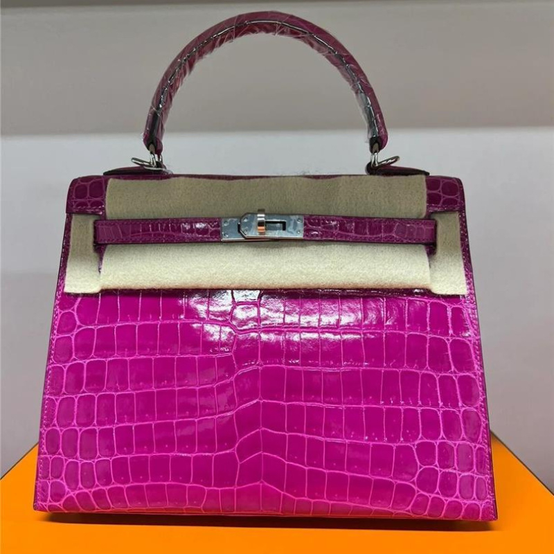 Γυναικεία δερμάτινη τσάντα crossbody με μοτίβο από δέρμα κροκοδειλίου, Kelly στυλ, μεσαίου μεγέθους, καθημερινή τσάντα πολυτελείας