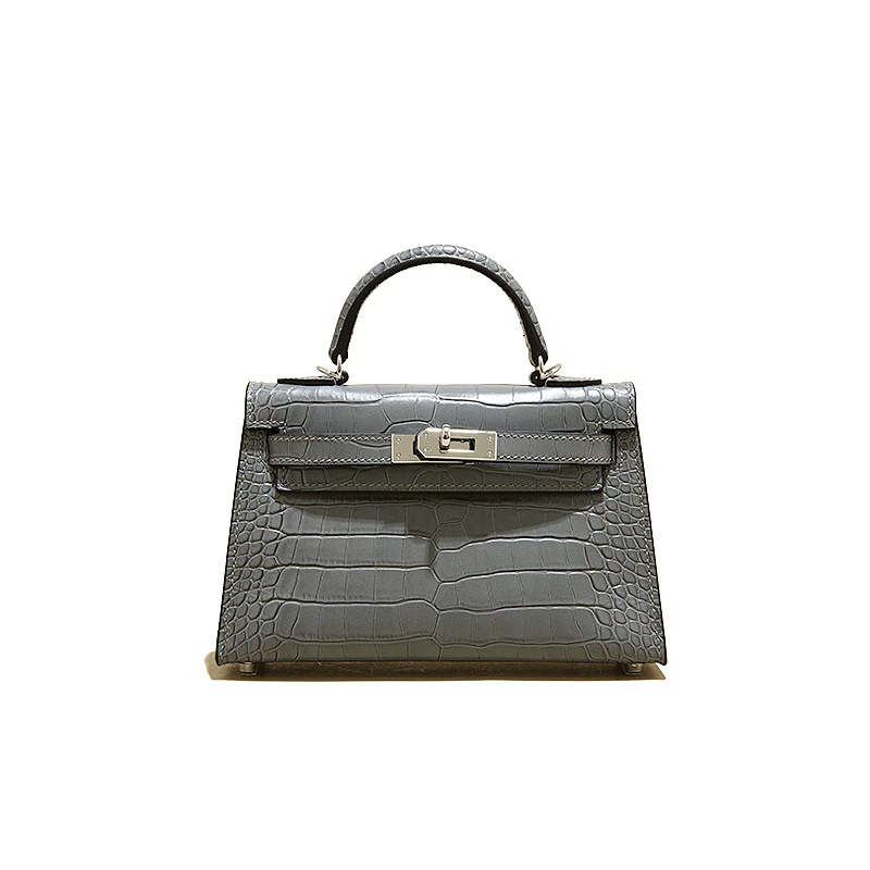 Γυναικεία δερμάτινη τσάντα crossbody με μοτίβο από δέρμα κροκοδειλίου, Kelly στυλ, μεσαίου μεγέθους, καθημερινή τσάντα πολυτελείας
