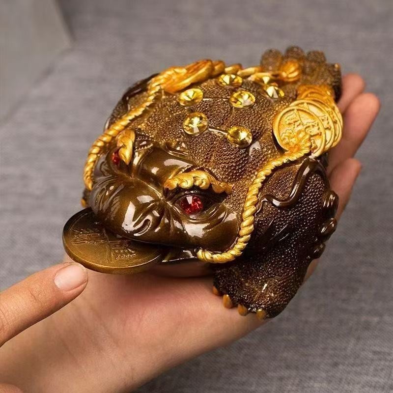 Ornament Tea Pet din rășină: broască de baltă aurie cu trei picioare pentru masă de ceai, accesoriu pentru set ceai cu schimbare de culoare