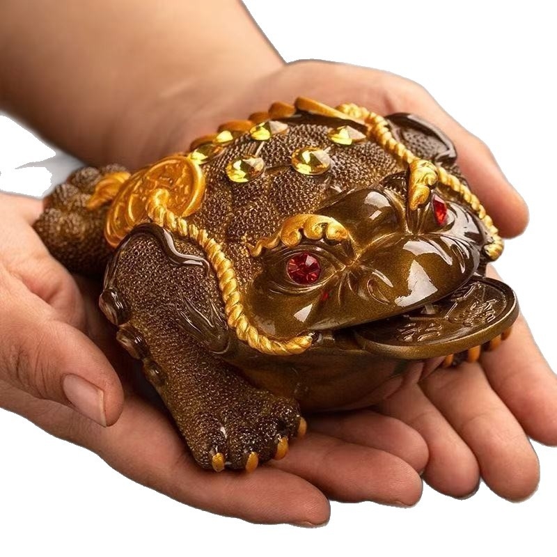 Ornament Tea Pet din rășină: broască de baltă aurie cu trei picioare pentru masă de ceai, accesoriu pentru set ceai cu schimbare de culoare