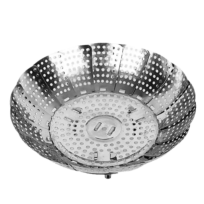 Coș de aburi din oțel inoxidabil, suport telescopic pliabil, tavă de aburi alimentară cu trei dimensiuni: mare, mediu, mic