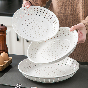 Set de boluri de sticlă cu tavă ceramică pentru aburire, tavă de abur cu mai multe găuri, tavă de scurgere, suport de abur cu separare a apei, tavă de fructe, grătar rotund