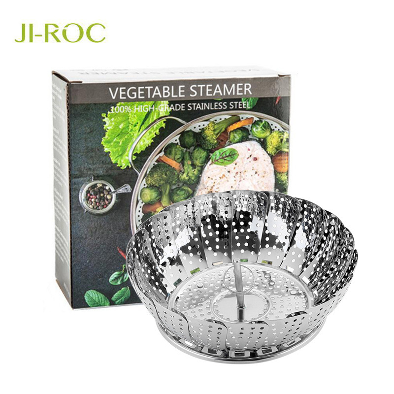 Coș de abur din oțel inoxidabil cu mâner retractabil pentru Instant Pot, diametrul 9–11 inch, multifuncțional
