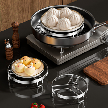Suport din oțel inoxidabil izolat, design triunghiular pentru abur și rack de gătit wok
