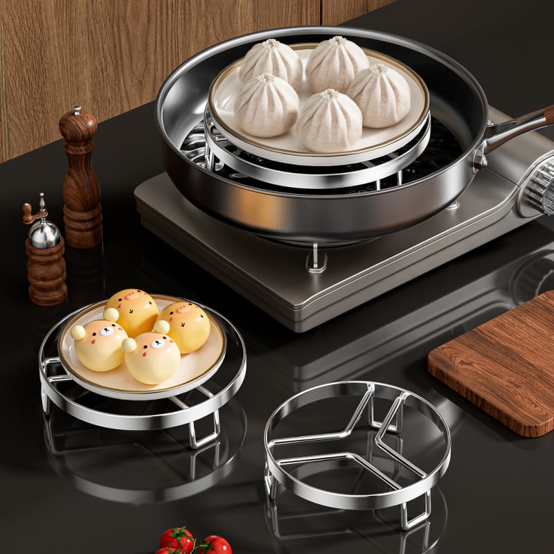 Suport din oțel inoxidabil izolat, design triunghiular pentru abur și rack de gătit wok