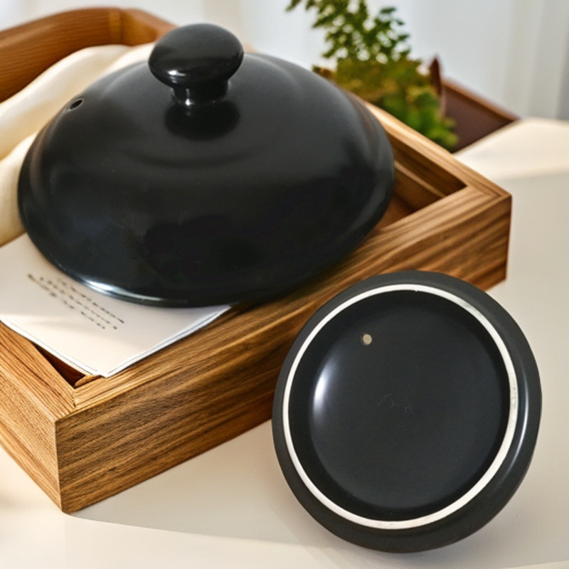 Capac ceramic pentru oală, capac porțelan negru sau alb pentru supe și tocănițe