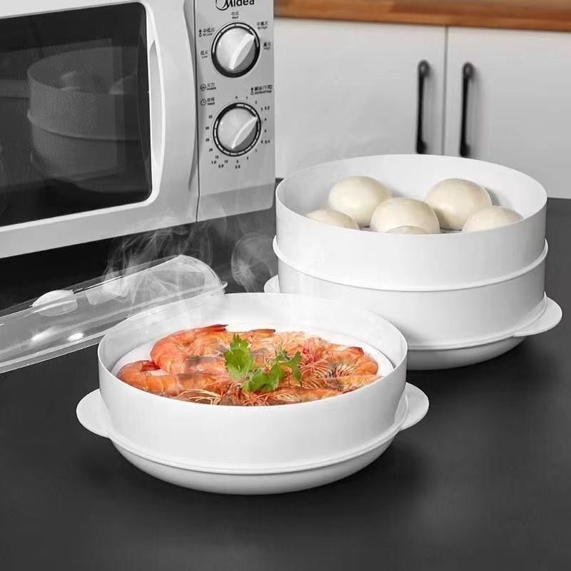 Vas de aburi pentru microunde cu capac – pentru chifle și gogoși la aburi, din material alimentar de înaltă calitate pentru uz casnic
