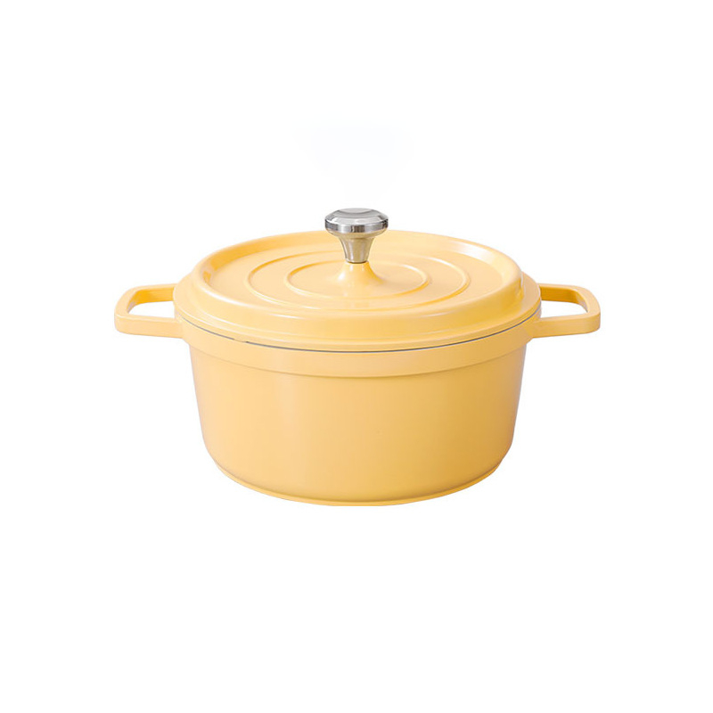 Oală emailată cu două mâneri pentru supe și tocănițe, din aliaj de aluminiu, capac din porțelan, antiaderent, bază dublu strat, 2,1–4 L