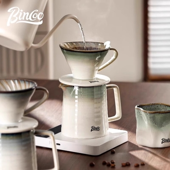 Bincoo Set de cafea pour-over cu filtru ceramic, vas pentru împărțire și râșniță manuală pentru uz casnic