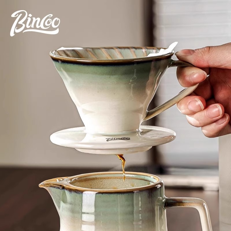 Bincoo Set de cafea pour-over cu filtru ceramic, vas pentru împărțire și râșniță manuală pentru uz casnic