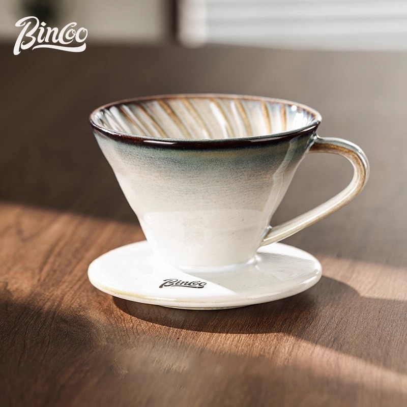 Bincoo Set de cafea pour-over cu filtru ceramic, vas pentru împărțire și râșniță manuală pentru uz casnic