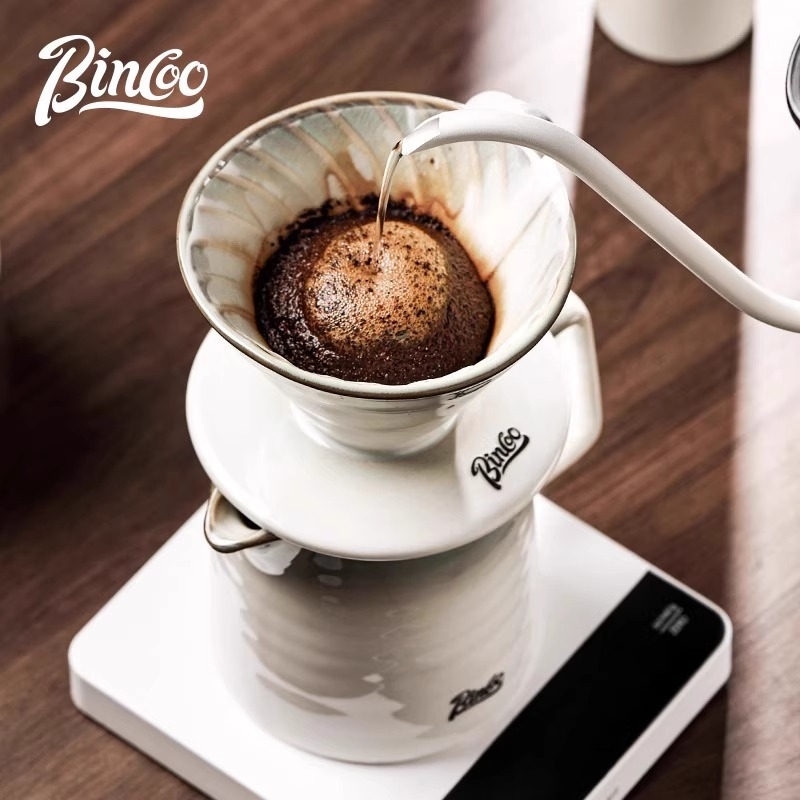 Bincoo Set de cafea pour-over cu filtru ceramic, vas pentru împărțire și râșniță manuală pentru uz casnic