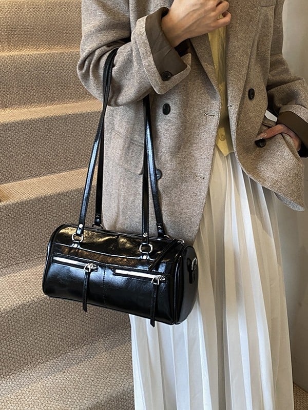 Ženska mala okrugla torbica, novi model 2024, vintage Maillard stil, velik kapacitet, torba za rame ili ručna torba