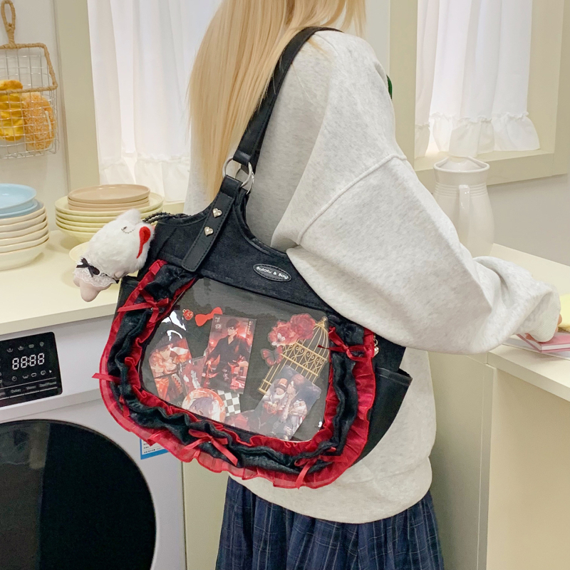 Νέα γυναικεία τσάντα crossbody για φοιτήτριες, 2025, με μεγάλο χώρο, διαφανής, λεπτομέρειες δαντέλας