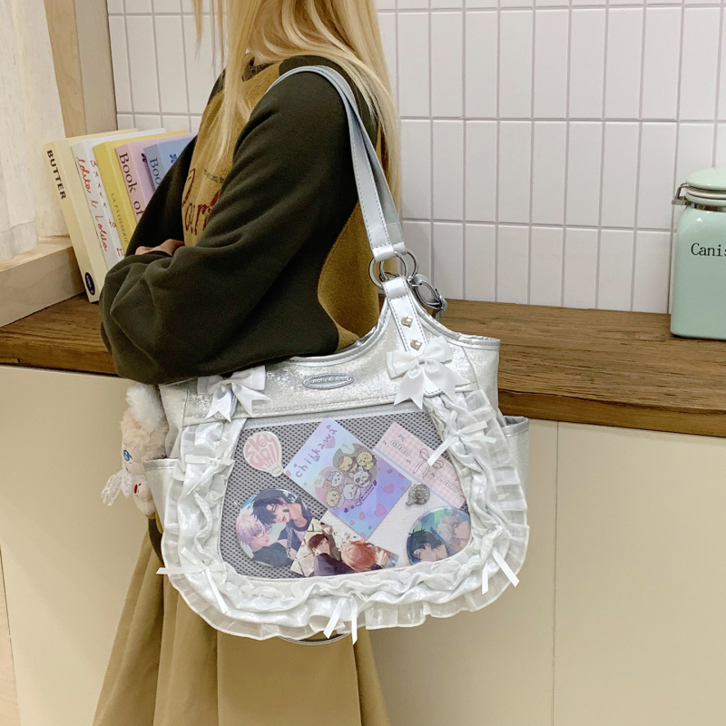 Νέα γυναικεία τσάντα crossbody για φοιτήτριες, 2025, με μεγάλο χώρο, διαφανής, λεπτομέρειες δαντέλας