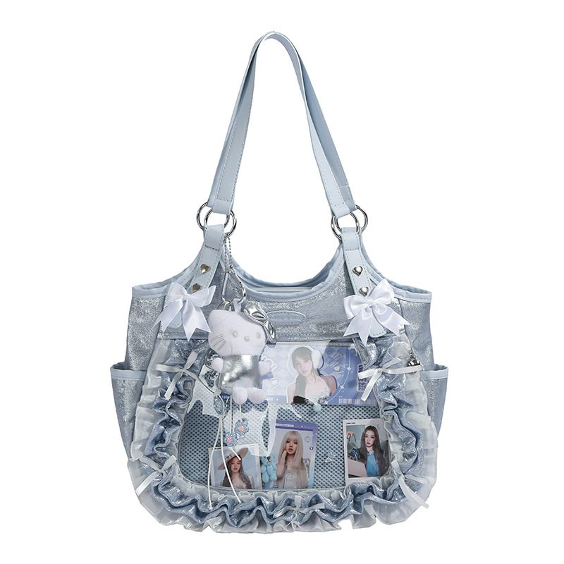 Νέα γυναικεία τσάντα crossbody για φοιτήτριες, 2025, με μεγάλο χώρο, διαφανής, λεπτομέρειες δαντέλας