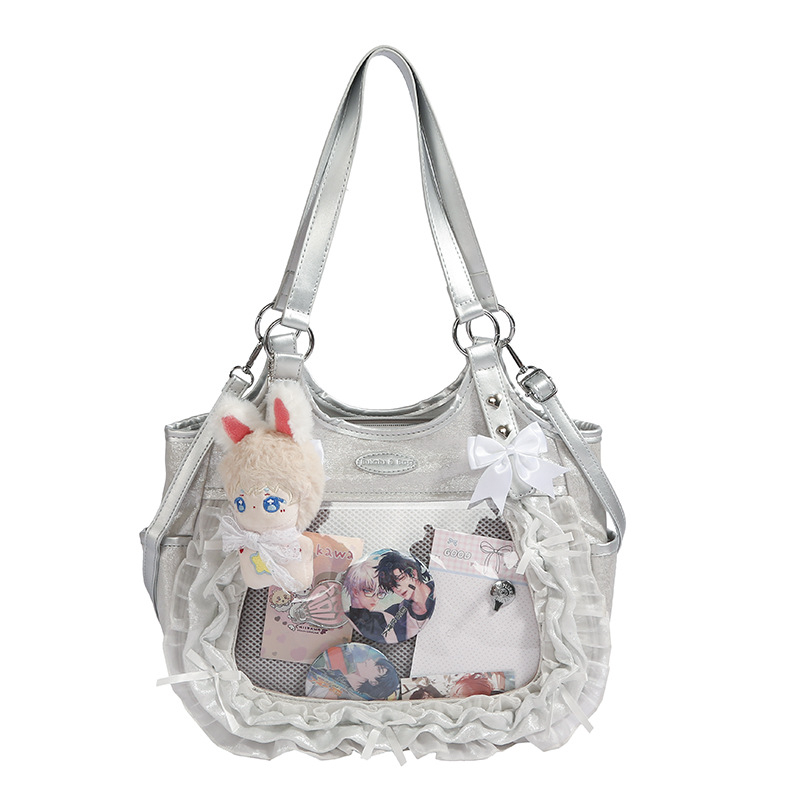 Νέα γυναικεία τσάντα crossbody για φοιτήτριες, 2025, με μεγάλο χώρο, διαφανής, λεπτομέρειες δαντέλας