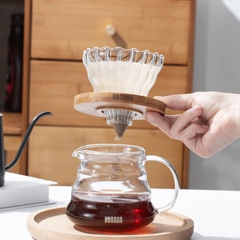 Set de cafea prin filtrare manuală, cu filtru de cafea din sticlă, cană-filtru și filtru de cafea