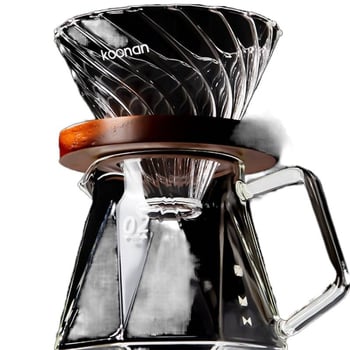 Set de cafea prin filtrare manuală, cu filtru de cafea din sticlă, cană-filtru și filtru de cafea