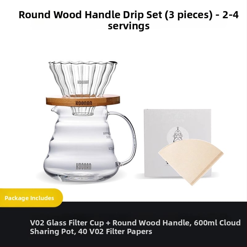 Set de cafea prin filtrare manuală, cu filtru de cafea din sticlă, cană-filtru și filtru de cafea