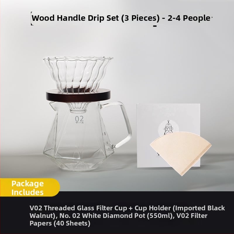 Set de cafea prin filtrare manuală, cu filtru de cafea din sticlă, cană-filtru și filtru de cafea