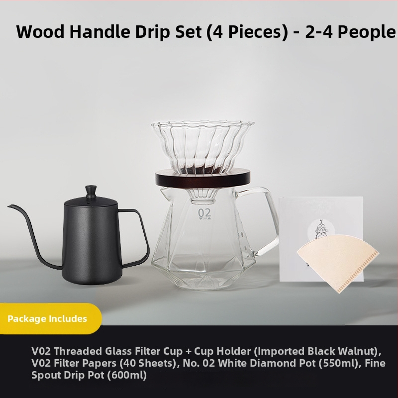 Set de cafea prin filtrare manuală, cu filtru de cafea din sticlă, cană-filtru și filtru de cafea