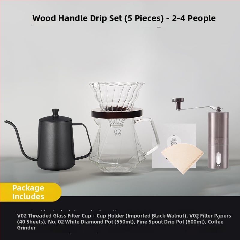 Set de cafea prin filtrare manuală, cu filtru de cafea din sticlă, cană-filtru și filtru de cafea