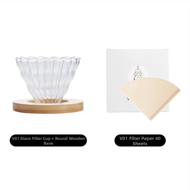 Set de cafea prin filtrare manuală, cu filtru de cafea din sticlă, cană-filtru și filtru de cafea
