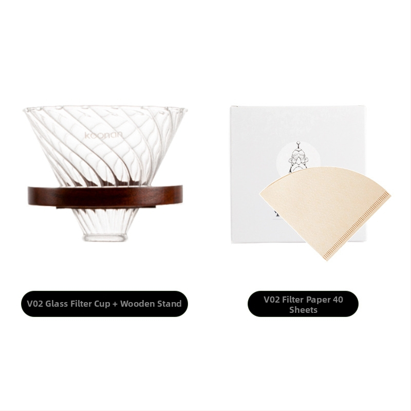 Set de cafea prin filtrare manuală, cu filtru de cafea din sticlă, cană-filtru și filtru de cafea