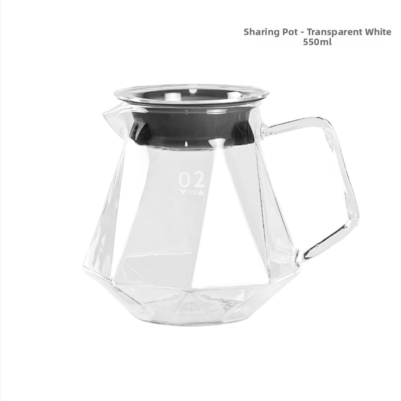 Set de cafea prin filtrare manuală, cu filtru de cafea din sticlă, cană-filtru și filtru de cafea