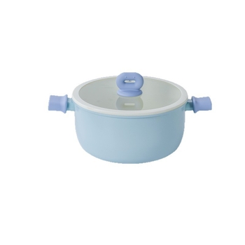 Blue Bean oală pentru supă și lapte, cu două mâneri, antiaderentă, fund din fontă, potrivită pentru toate plitele, cu coș de aburi