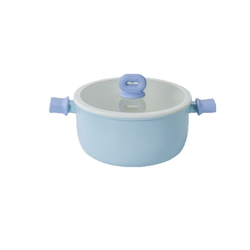 Blue Bean oală pentru supă și lapte, cu două mâneri, antiaderentă, fund din fontă, potrivită pentru toate plitele, cu coș de aburi