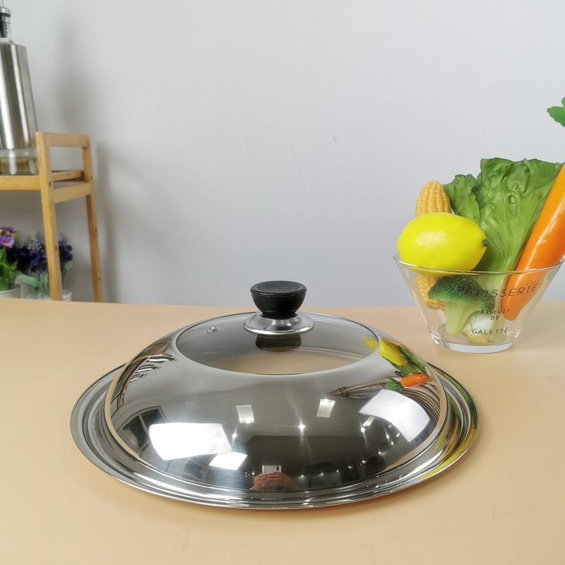 Capac din oțel inoxidabil cu sticlă temperată, capac transparent, capac combinat pentru bucătărie, potrivit pentru wok mare și oală, vizibil, 36 cm și 34 cm
