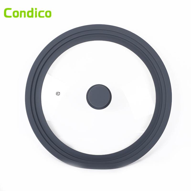 Capac din sticlă cu margine de silicon, anti-vărsare și anti-cădere, sticlă securizată, capac multifuncțional pentru wok și oală