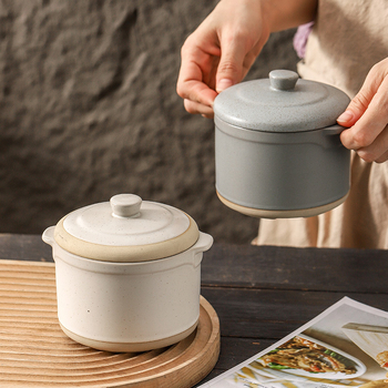Vas ceramic pentru supe cu capac, cu două mânere pentru o porție, stil japonez, bol de supă pentru uz casnic