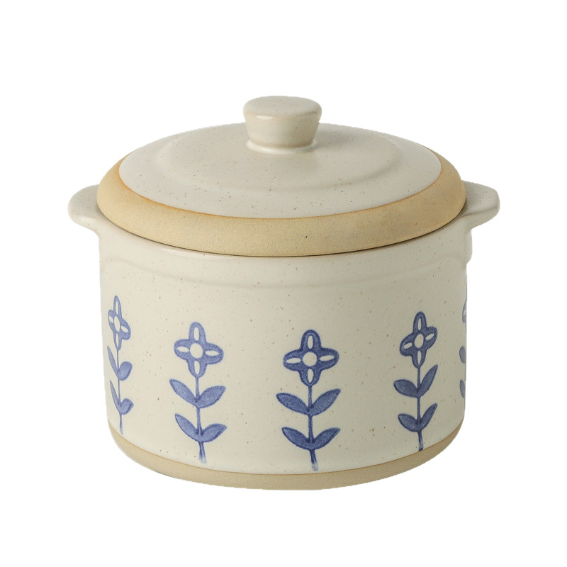 Vas ceramic pentru supe cu capac, cu două mânere pentru o porție, stil japonez, bol de supă pentru uz casnic