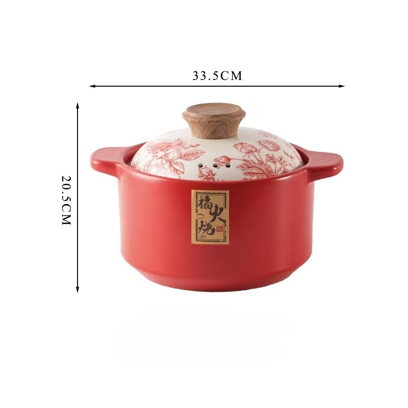 Caserolă ceramică în stil chinezesc pentru uz casnic, rezistentă la temperaturi înalte, compatibilă cu plitele pe gaz și inducție, pentru supă, terci și carne fiartă