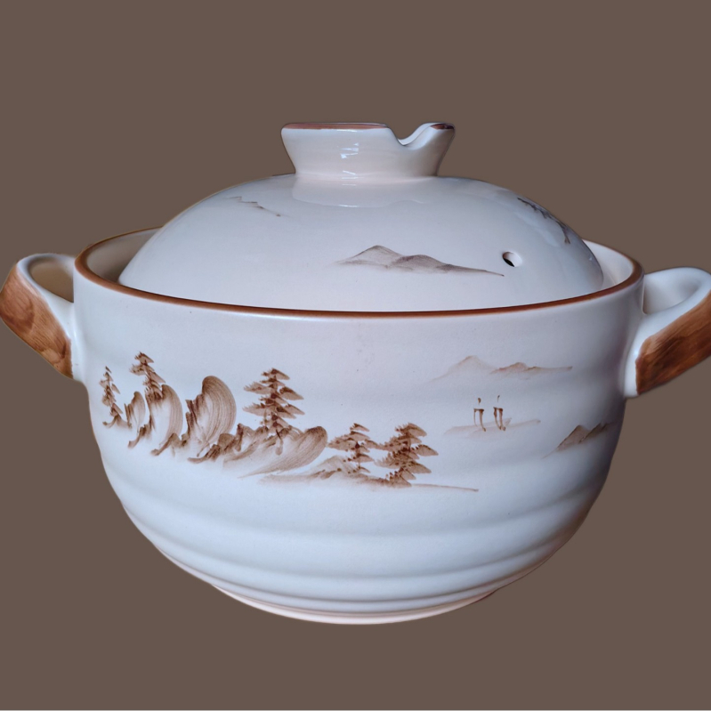 Caserolă ceramică rezistentă la temperaturi înalte, oală de orez în stil lut, oală plată de supă, pentru aragaz cu flacără deschisă, 5 L sau mai mult