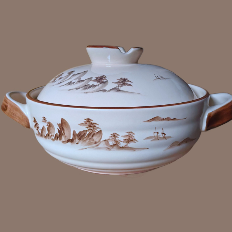 Caserolă ceramică rezistentă la temperaturi înalte, oală de orez în stil lut, oală plată de supă, pentru aragaz cu flacără deschisă, 5 L sau mai mult